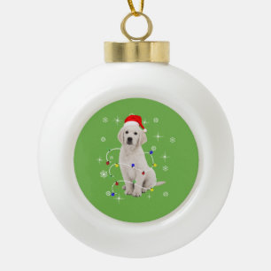 Golden Retriever Puppy Dog Holiday Christmas Ceramic Ball Christmas Ornament