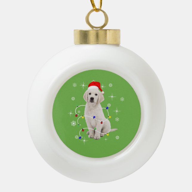 Golden Retriever Puppy Dog Holiday Christmas Ceramic Ball Christmas Ornament (Front)