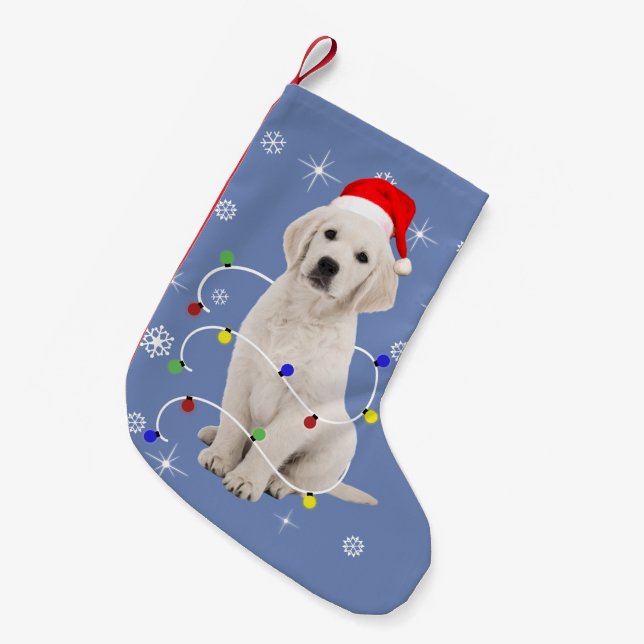 Golden Retriever Puppy Dog Holiday Christmas Small Christmas Stocking (Front (Hanging))