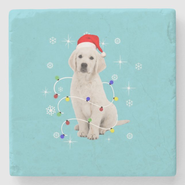 Golden Retriever Puppy Dog Holiday Christmas Stone Coaster (Front)