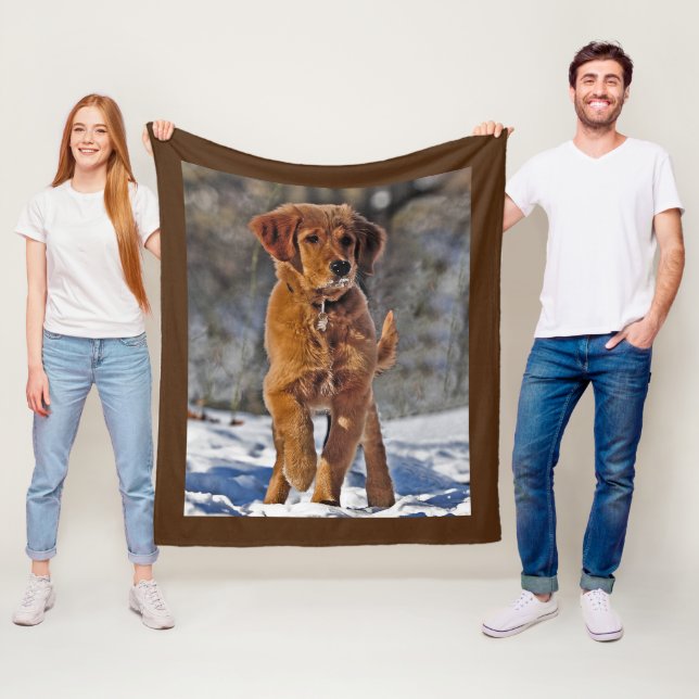 Golden Retriever Puppy Dog in the Snow Fleece Blanket (In Situ)