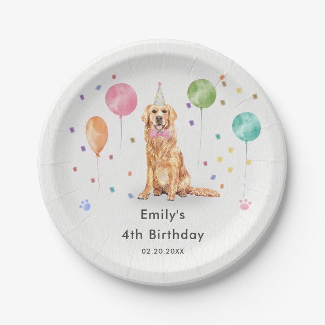 Golden Retriever Puppy Dog Kids Birthday Party Paper Plate (Front)