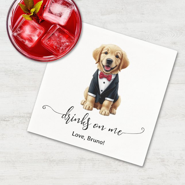 Golden Retriever Puppy Drinks On Me Dog Wedding Napkin (Golden Retriever Puppy Drinks On Me Dog Wedding Napkins)