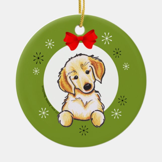 Golden Retriever Puppy First Christmas Classic Ceramic Tree Decoration (Front)