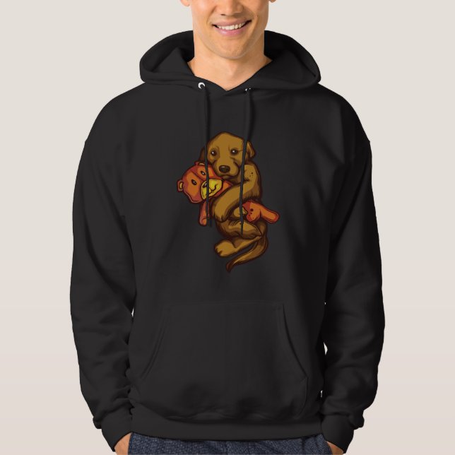 Golden Retriever Puppy Hug Teddy Bear Hoodie (Front)