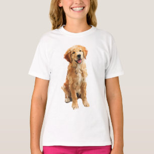 Golden Retriever Puppy Impressionist Painting Kids T-Shirt