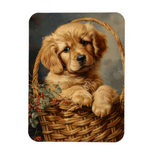 Golden Retriever Puppy in a Basket Flexible Magnet