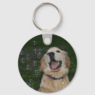 Golden Retriever Puppy in Bubbles Key Ring