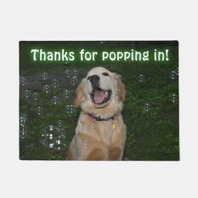 Golden Retriever Puppy In Bubbles Popping in Doormat (Front)