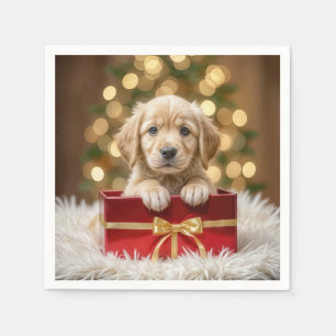 Golden Retriever Puppy in Christmas Box Napkin