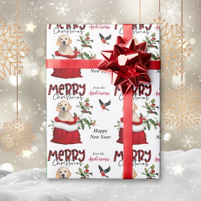 Golden Retriever Puppy in Christmas Gift Bag Wrapping Paper (Creator Uploaded)