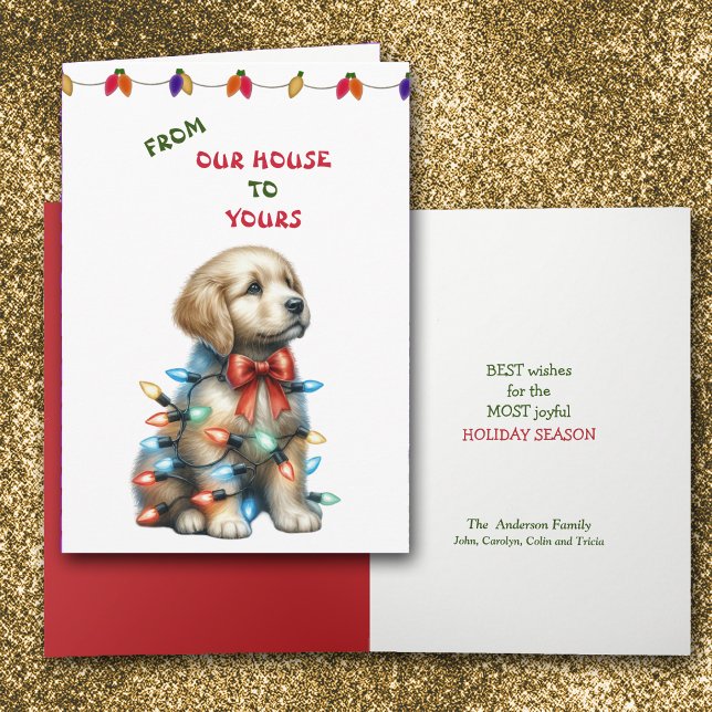 Golden Retriever Puppy in Lights Holiday Card (Creator Uploaded)