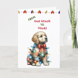 Golden Retriever Puppy in Lights Holiday Card