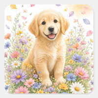 Golden Retriever Puppy in Wildflowers