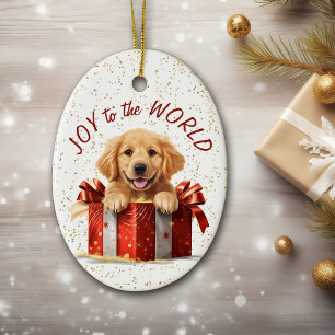 Golden Retriever Puppy Joy to the World Christmas Ceramic Tree Decoration
