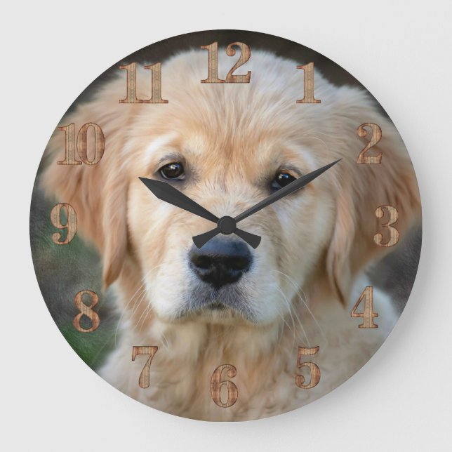 Golden Retriever Puppy Large Clock (Front)