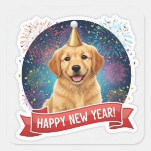 Golden Retriever Puppy New Year Sticker