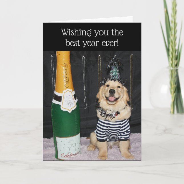 Golden Retriever Puppy New Years Wishes Holiday Card (Front)