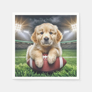 Golden Retriever Puppy On A Football  Napkin