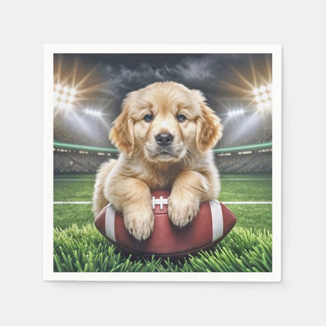 Golden Retriever Puppy On A Football  Napkin (Front)