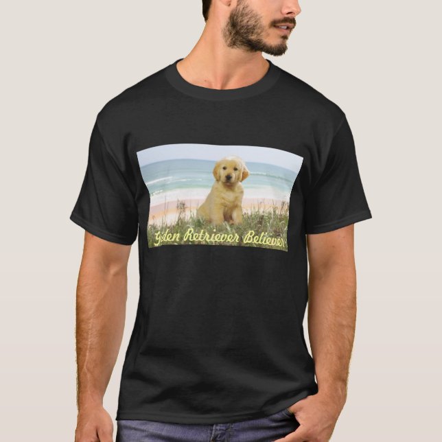 Golden Retriever Puppy On Beach T-Shirt (Front)
