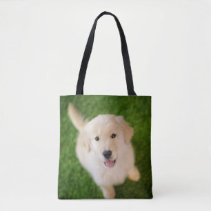 Golden Retriever Puppy on Grass Tote Bag