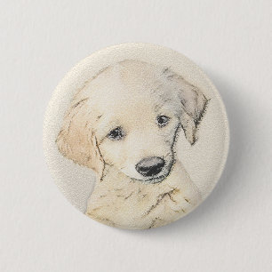Golden Retriever Puppy Painting - Original Dog Art 6 Cm Round Badge