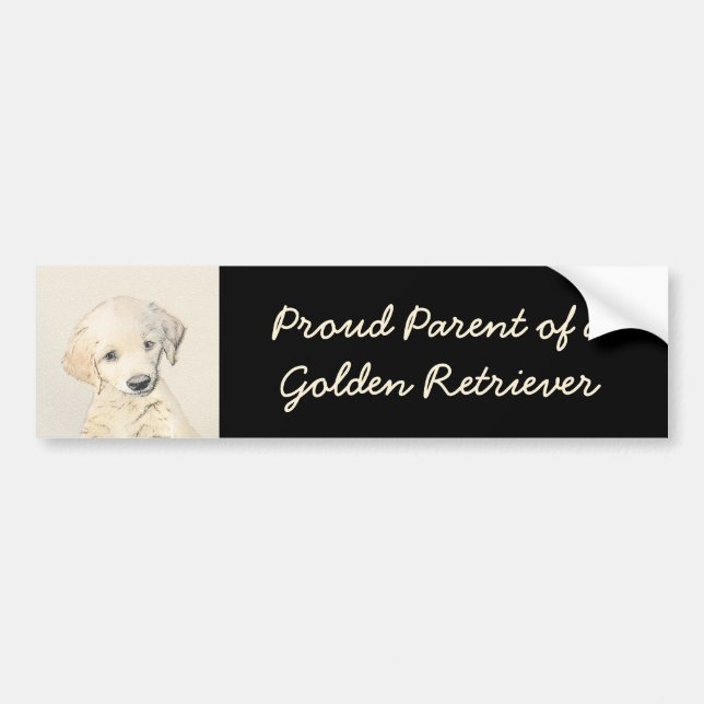 Golden Retriever Puppy Painting - Original Dog Art Bumper Sticker (Front)