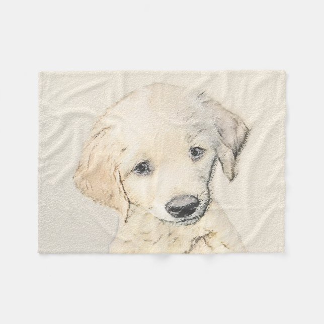 Golden Retriever Puppy Painting - Original Dog Art Fleece Blanket (Front (Horizontal))