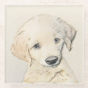 Golden Retriever Puppy Painting - Original Dog Art Glass Coaster
