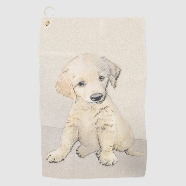 Golden Retriever Puppy Painting - Original Dog Art Golf Towel (Front)