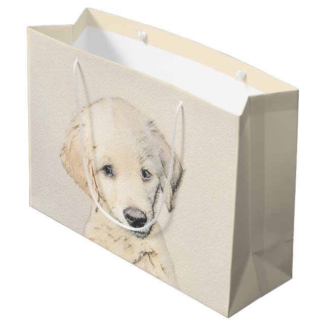 Golden Retriever Puppy Painting - Original Dog Art Large Gift Bag (Back Angled)