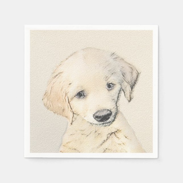 Golden Retriever Puppy Painting - Original Dog Art Napkin (Front)