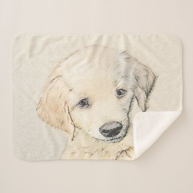 Golden Retriever Puppy Painting - Original Dog Art Sherpa Blanket (Front (Horizontal))