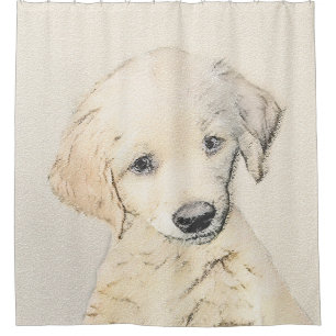 Golden Retriever Puppy Painting - Original Dog Art Shower Curtain