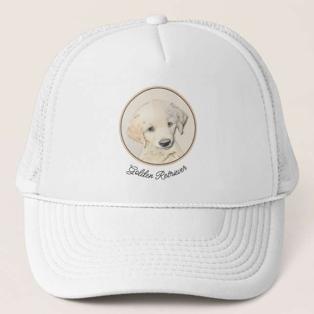 Golden Retriever Puppy Painting - Original Dog Art Trucker Hat (Front)