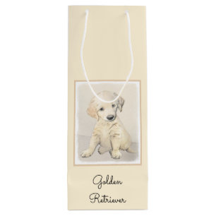 Golden Retriever Puppy Painting - Original Dog Art Wine Gift Bag