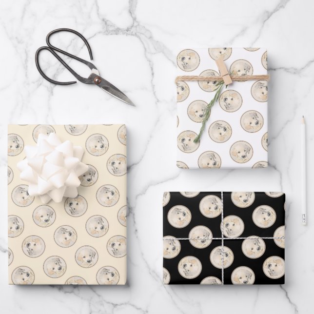 Golden Retriever Puppy Painting Original Dog Art Wrapping Paper Sheet (Front)