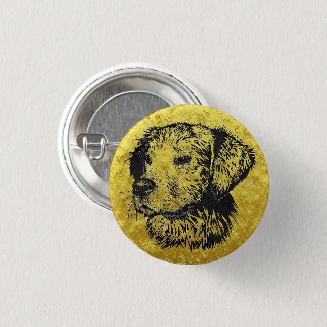 Golden retriever puppy portrait in black and gold 3 cm round badge (Front & Back)