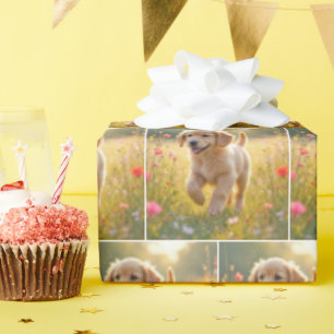 Golden Retriever Puppy Running In a Meadow Wrapping Paper
