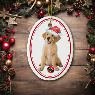 Golden Retriever Puppy Santa Bulb Christmas Ceramic Tree Decoration