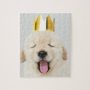Golden Retriever Puppy Sleepy in Crown Jigsaw Puzzle