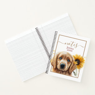 Golden Retriever Puppy Sunflower Personalised Notebook