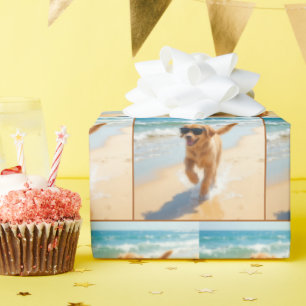Golden Retriever Puppy Walking the Beach Wrapping Paper