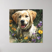 Golden Retriever Puppy Wildflower Meadow Joy