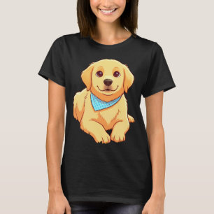 Golden Retriever Puppy with Blue Bandanna Cartoon T-Shirt