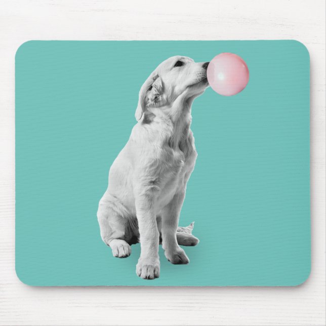 Golden Retriever Puppy with Bubble Gum Mouse Mat (Front)