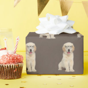 Golden Retriever Puppy With Glasses Wrapping Paper