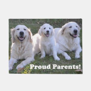 Golden Retriever Puppy with Proud Parents Doormat