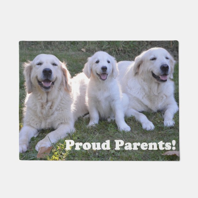 Golden Retriever Puppy with Proud Parents Doormat (Front)